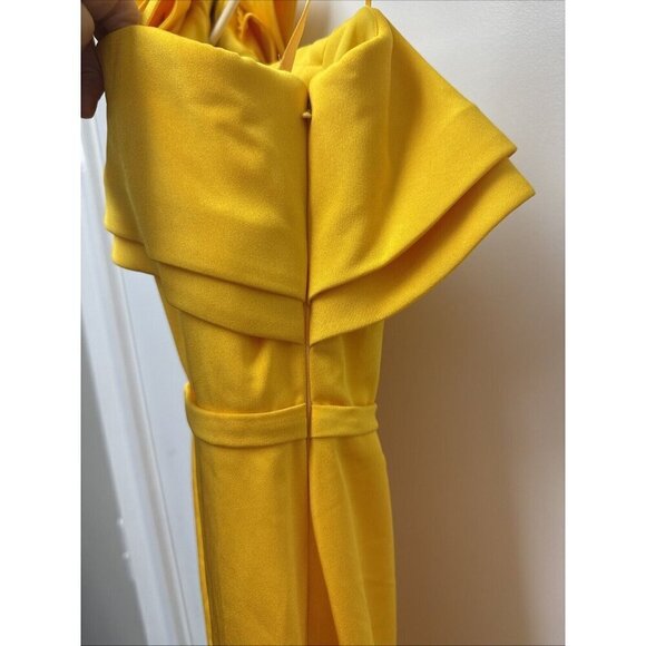 Mac Duggal Size 0 Yellow One Shoulder Ruffle Mini Sheath Cocktail Dress New - Picture 8 of 12